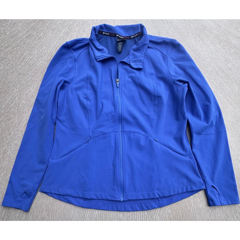 Spyder Women's Stretch Long Sleeve Zip Up Yoga Jacket XL Blue with Thumbholes